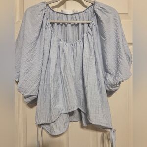 ASTR The Label Light Blue Women's Extra Puffed Sleeve Cropped Blouse . Size S